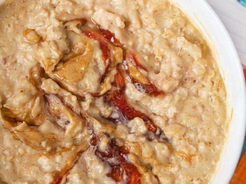 Microwave Peanut Butter and Jelly Oatmeal