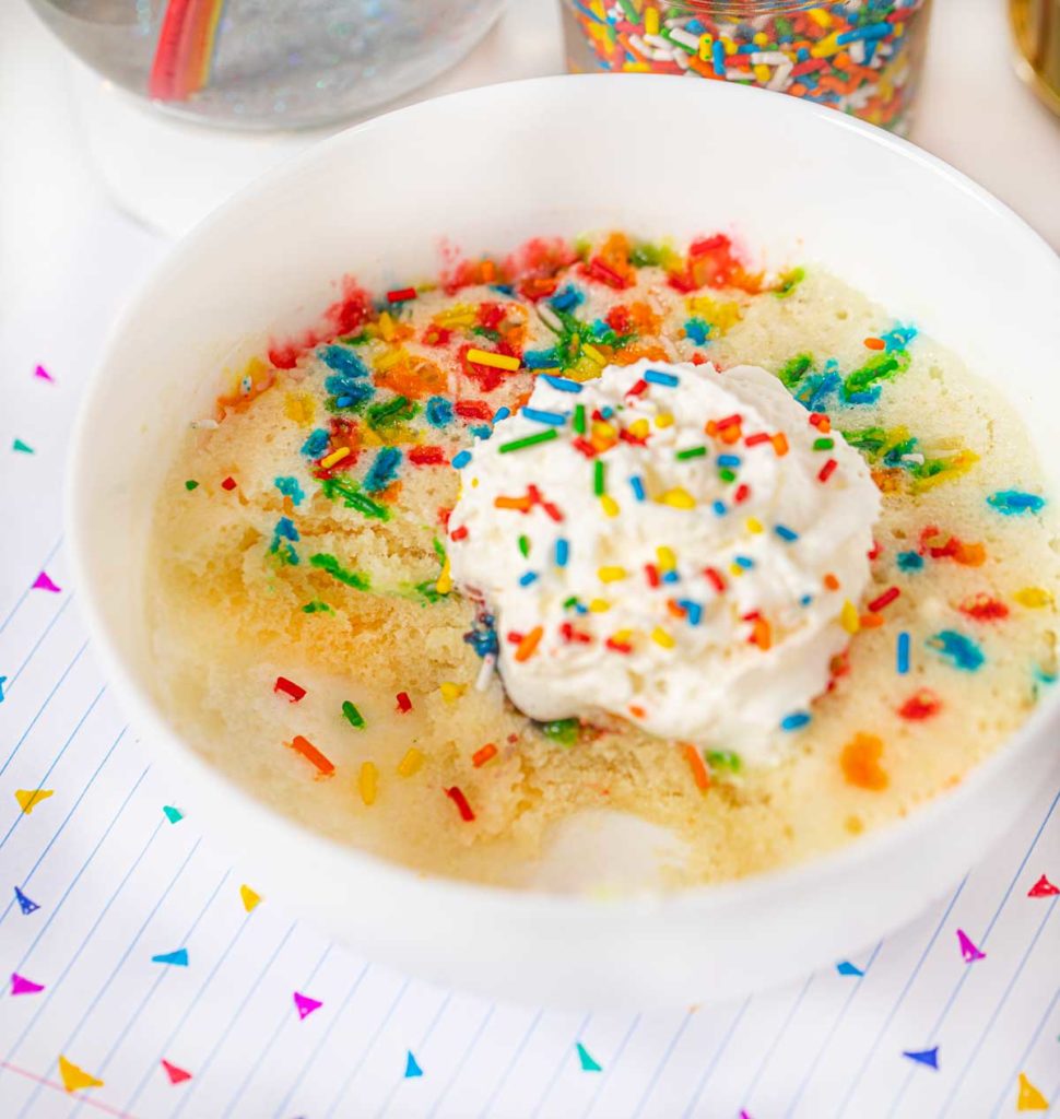 Vanilla Cake with Sprinkles in microwave
