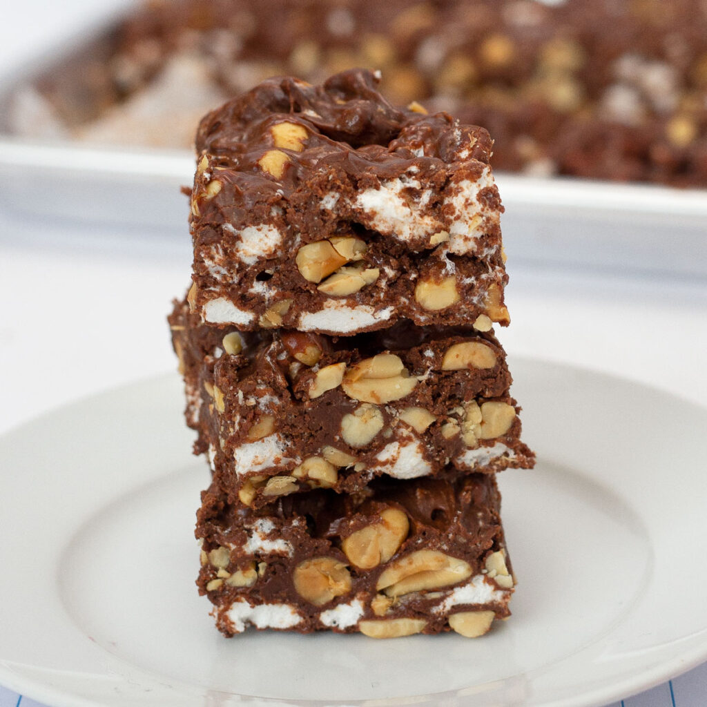 Microwave Rocky Road Candy squares in stack