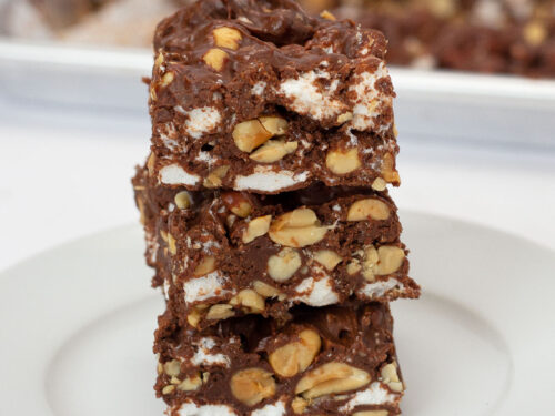 Microwave Rocky Road Candy squares in stack