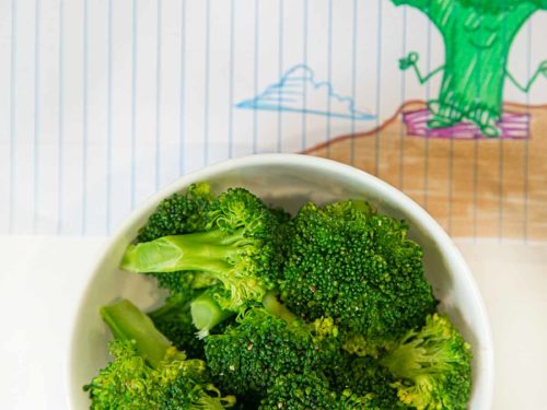 Microwave Steamed Broccoli in a cereal bowl