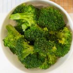 Broccoli in cereal bowl cooked in microwave