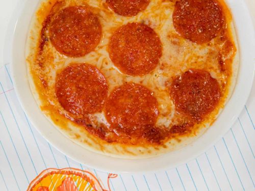 Microwave Pepperoni Pizza made with pita bread