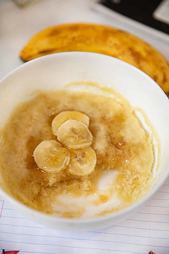Microwave Banana Pancake in cereal bowl