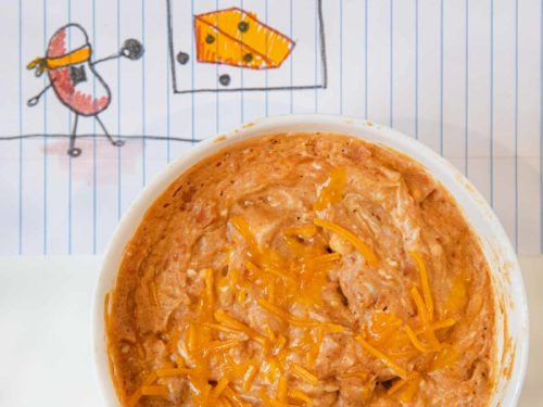 Microwave Cheesy Bean Dip in cereal bowl