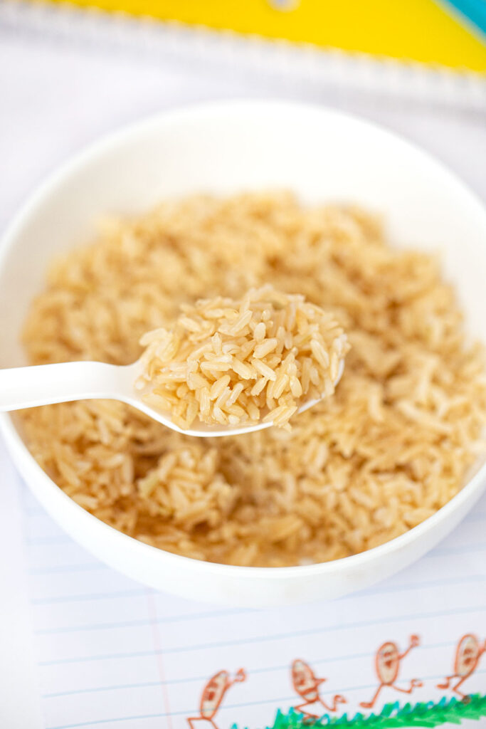 Microwave Brown Rice scoop on spoon
