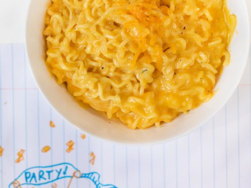 Microwave Ramen Mac and Cheese in bowl