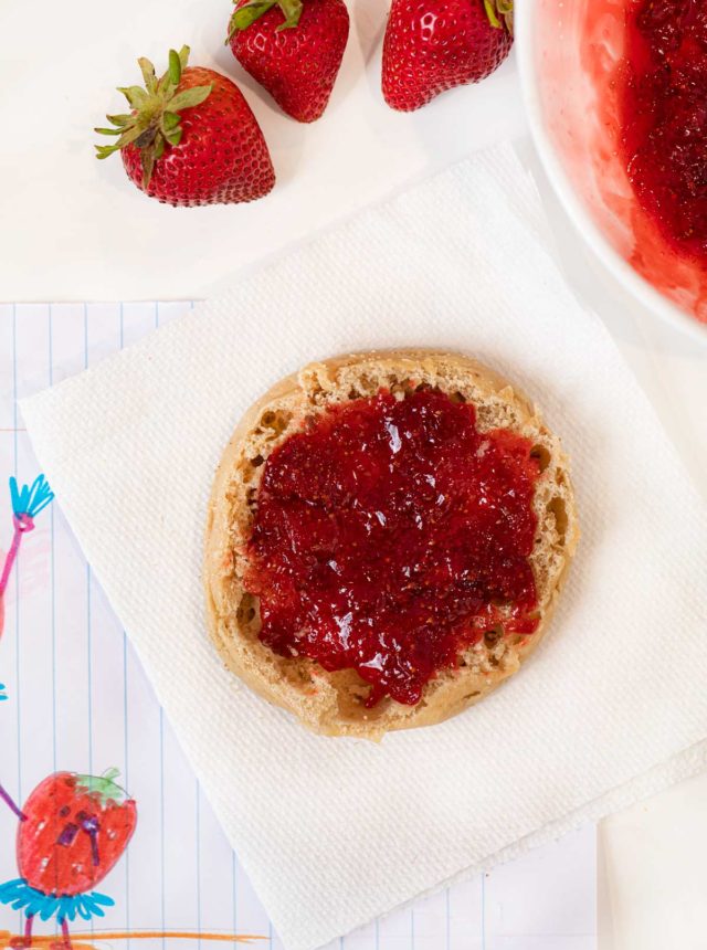 Microwave Strawberry Jam on English muffin
