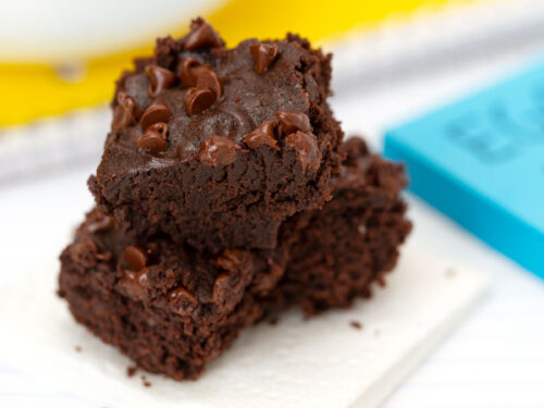 Microwave Chocolate Brownies cut into squares