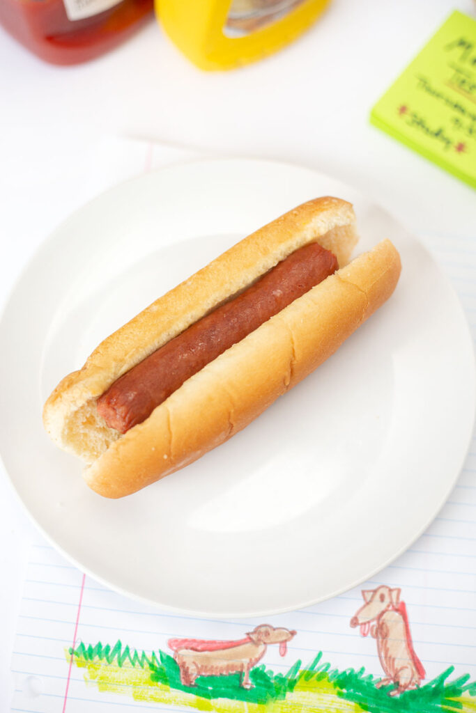 Microwave Hot Dog wiener on bun
