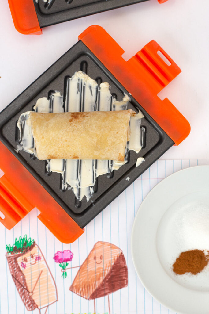 Cheesecake Burrito on buttered microwave grill pan